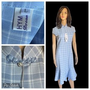 New! HYM blue/white plaid  dress‎ size L